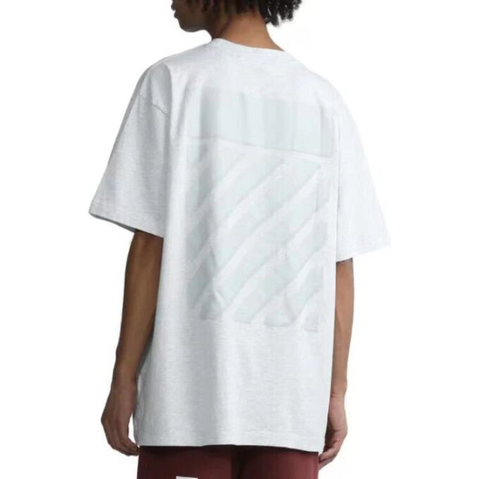 Camiseta blanca de manga corta con cuello redondo y estampado de rayas en la espalda de Off-White para hombre, colección FW22