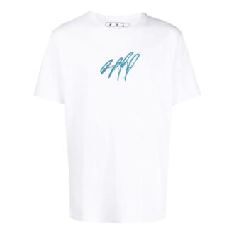 Camiseta blanca de manga corta con cuello redondo y logotipo bordado para hombre de Off-White, colección primavera-verano 2022