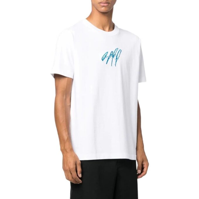 Camiseta blanca de manga corta con cuello redondo y logotipo bordado para hombre de Off-White, colección primavera-verano 2022