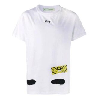 Camiseta blanca de manga corta con estampado de tintas salpicadas y rayas de tigre de Off-White para hombre, C/O VIRGIL ABLOH