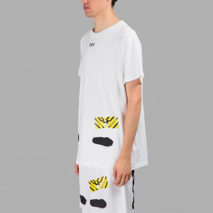 Camiseta blanca de manga corta con estampado de tintas salpicadas y rayas de tigre de Off-White para hombre, C/O VIRGIL ABLOH