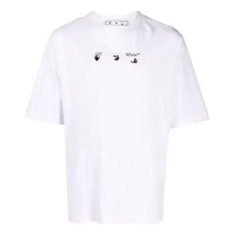 Camiseta blanca de manga corta de algodón con cuello redondo y corte holgado con logotipo Off-White para hombre FW21