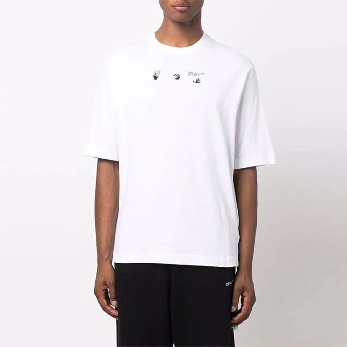 Camiseta blanca de manga corta de algodón con cuello redondo y corte holgado con logotipo Off-White para hombre FW21