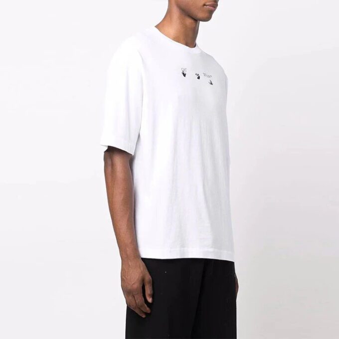 Camiseta blanca de manga corta de algodón con cuello redondo y corte holgado con logotipo Off-White para hombre FW21