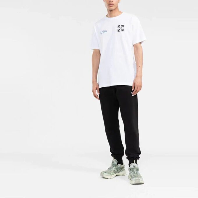 Camiseta blanca de manga corta Off-White para hombre, colección primavera-verano 2022, con estampado clásico de flechas y letras