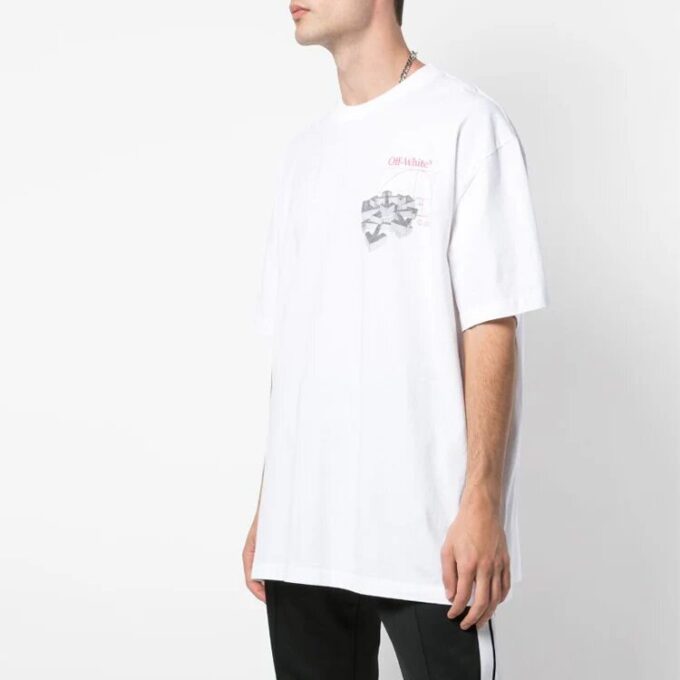 Camiseta blanca de manga corta Off-White para hombre con estampado Golden Ratio en amarillo dorado en Pantalones Cortos