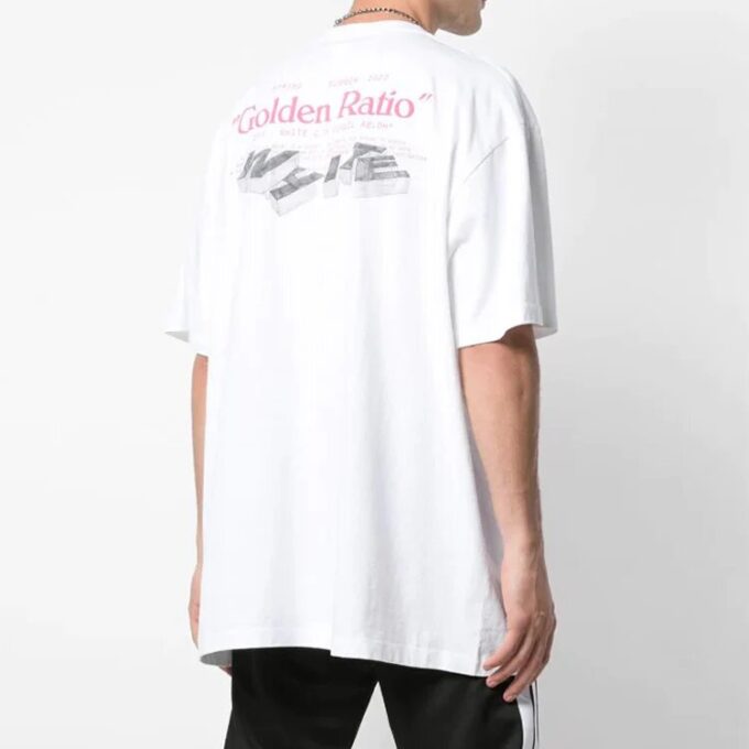 Camiseta blanca de manga corta Off-White para hombre con estampado Golden Ratio en amarillo dorado en Pantalones Cortos