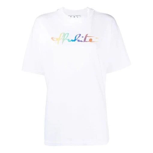 Camiseta blanca de manga corta y corte ajustado con estampado del logotipo Tomboy Rainbow de Off-White