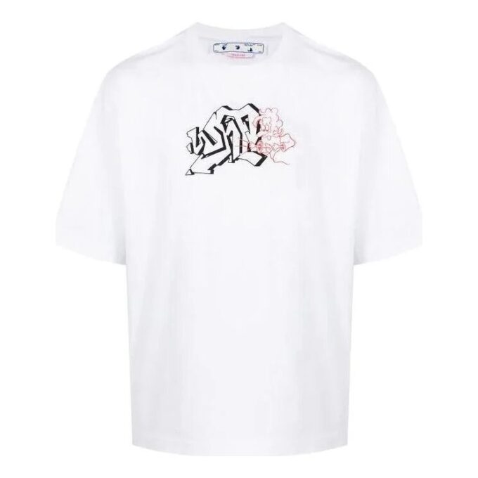 Camiseta blanca de manga corta y corte holgado con cuello redondo y estampado del logotipo Off-White para hombre, colección Otoño-Invierno 2022