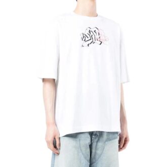 Camiseta blanca de manga corta y corte holgado con cuello redondo y estampado del logotipo Off-White para hombre, colección Otoño-Invierno 2022