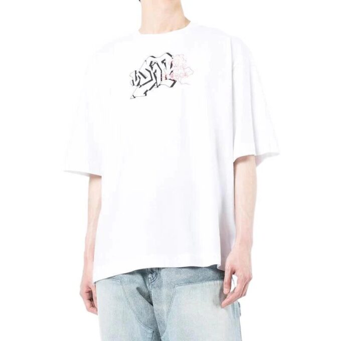 Camiseta blanca de manga corta y corte holgado con cuello redondo y estampado del logotipo Off-White para hombre, colección Otoño-Invierno 2022