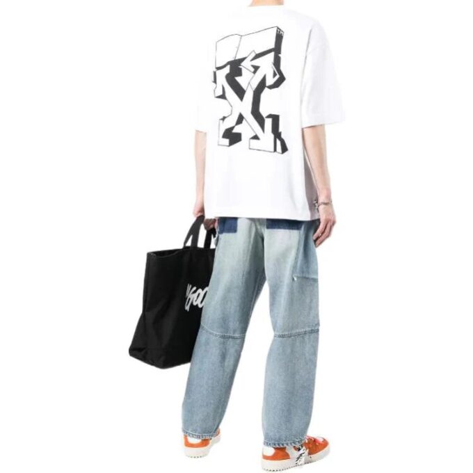 Camiseta blanca de manga corta y corte holgado con cuello redondo y estampado del logotipo Off-White para hombre, colección Otoño-Invierno 2022