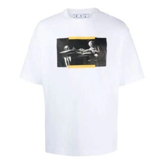 Camiseta blanca de manga corta y cuello redondo con estampado Caravaggio de Off-White para hombre, colección FW21, corte entallado