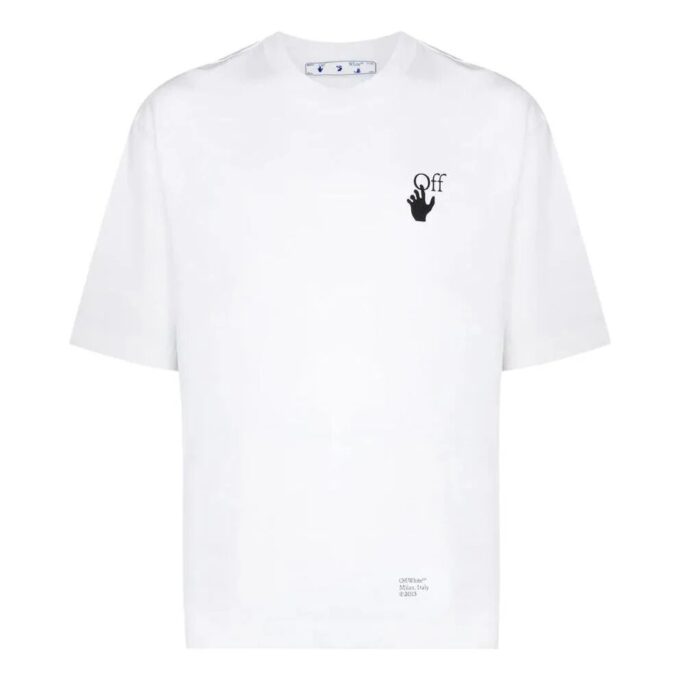 Camiseta blanca de manga corta y cuello redondo con estampado del logotipo y motivo de flechas Caravaggio de Off-White para hombre, colección primavera-verano 2022