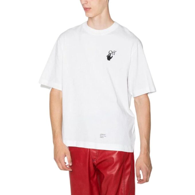 Camiseta blanca de manga corta y cuello redondo con estampado del logotipo y motivo de flechas Caravaggio de Off-White para hombre, colección primavera-verano 2022