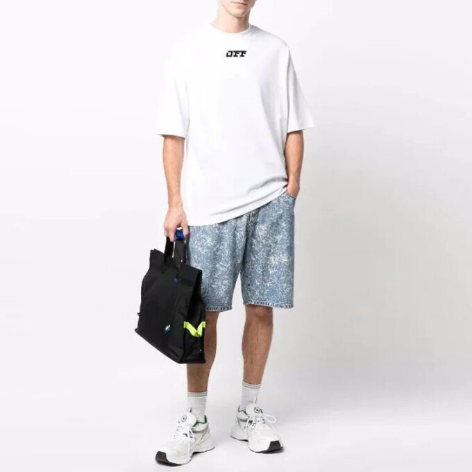 Camiseta blanca de manga corta y cuello redondo con logo Off-White para hombre, temporada FW21, corte holgado