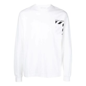 Camiseta blanca de manga larga con cuello redondo y estampado de logotipo a rayas de Off-White para hombre, colección primavera-verano 2022