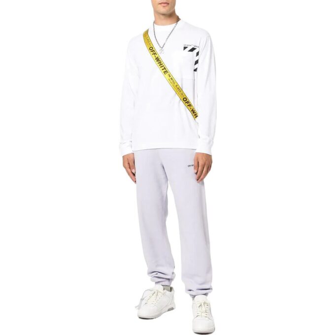 Camiseta blanca de manga larga con cuello redondo y estampado de logotipo a rayas de Off-White para hombre, colección primavera-verano 2022