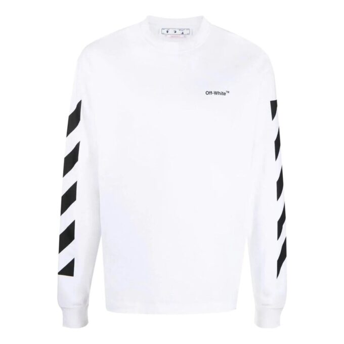 Camiseta blanca de manga larga con cuello redondo y rayas Off-White para hombre FW22