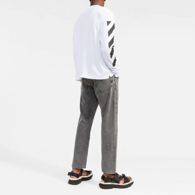 Camiseta blanca de manga larga con cuello redondo y rayas Off-White para hombre FW22