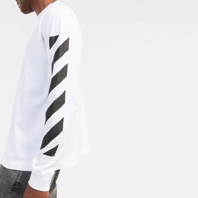 Camiseta blanca de manga larga con cuello redondo y rayas Off-White para hombre FW22