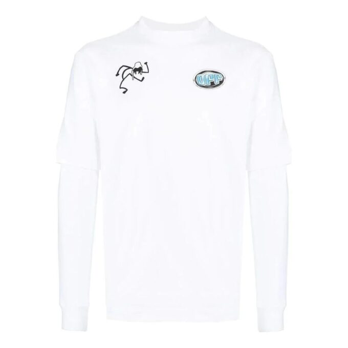 Camiseta blanca de manga larga Off-White para hombre, colección primavera-verano 2022, con estampado minimalista de grafitis