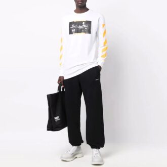 Camiseta blanca de manga larga Off-White para hombre FW21 con pintura de Caravaggio
