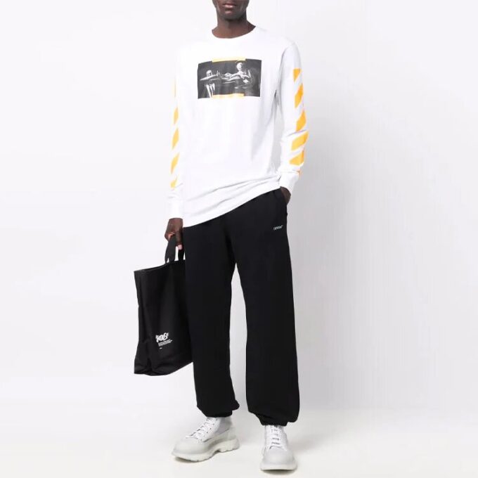 Camiseta blanca de manga larga Off-White para hombre FW21 con pintura de Caravaggio