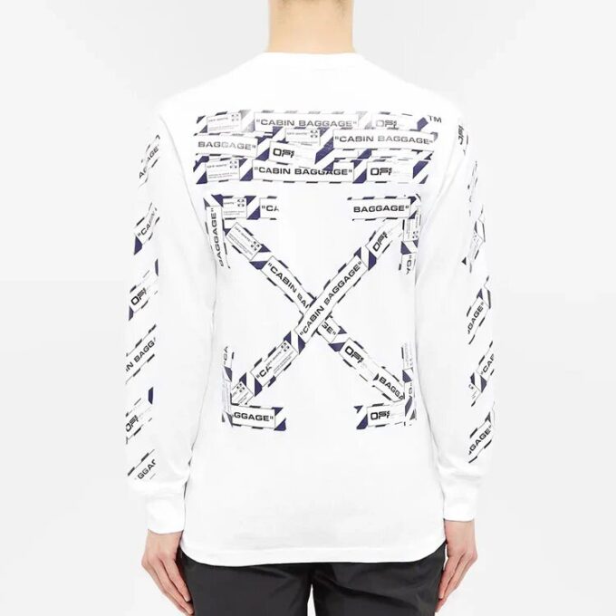 Camiseta blanca de manga larga y corte ajustado con tirantes de goma de Off-White para hombre, colección Otoño-Invierno 2021