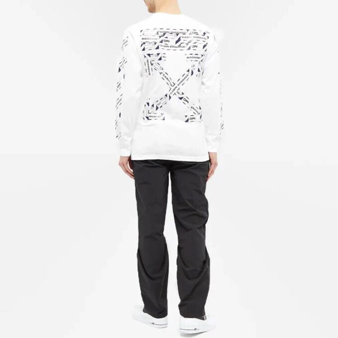 Camiseta blanca de manga larga y corte ajustado con tirantes de goma de Off-White para hombre, colección Otoño-Invierno 2021