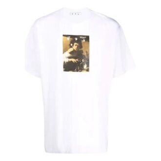 Camiseta blanca de pantalón corto con cuello redondo y estampado Off-White para hombre, colección FW21