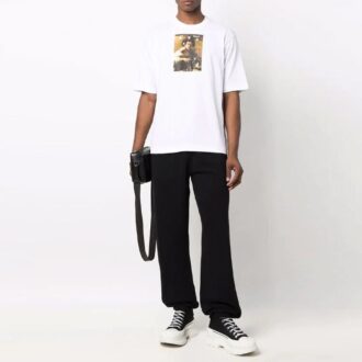Camiseta blanca de pantalón corto con cuello redondo y estampado Off-White para hombre, colección FW21