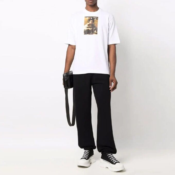 Camiseta blanca de pantalón corto con cuello redondo y estampado Off-White para hombre, colección FW21