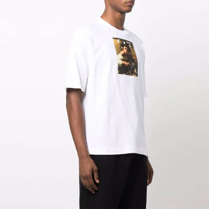 Camiseta blanca de pantalón corto con cuello redondo y estampado Off-White para hombre, colección FW21