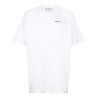 Camiseta blanca de pantalones cortos con cuello redondo y estampado de flecha en la espalda