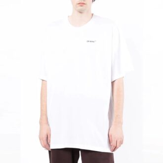 Camiseta blanca de pantalones cortos con cuello redondo y estampado de flecha en la espalda
