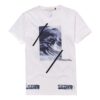 Camiseta casual de manga corta con cuello redondo y estampado de ondas alfabéticas, color blanco