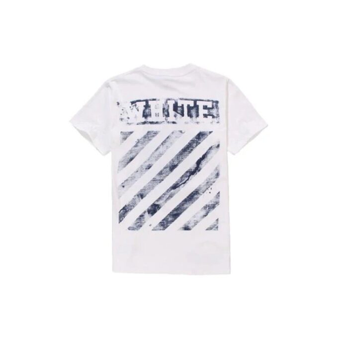 Camiseta casual de manga corta con cuello redondo y estampado de ondas alfabéticas, color blanco