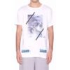 Camiseta casual de manga corta con cuello redondo y estampado de ondas alfabéticas, color blanco