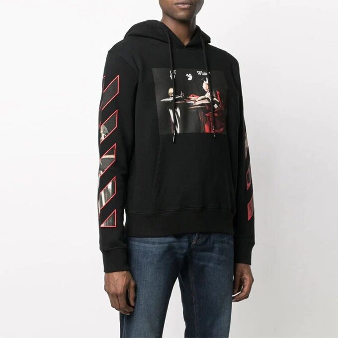 Camiseta con capucha de manga larga con diseño de pintura FW21, versión estándar, negra