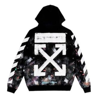 Camiseta con capucha y cremallera, estampado de flecha de graffiti, manga larga, versión estándar, negro
