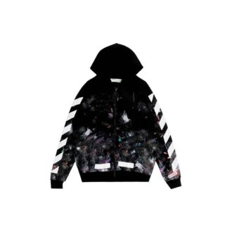 Camiseta con capucha y cremallera, estampado de flecha de graffiti, manga larga, versión estándar, negro