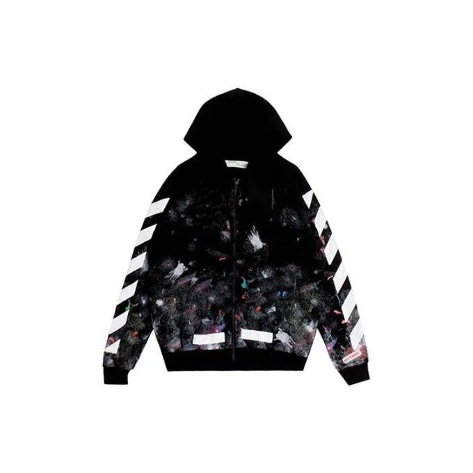 Camiseta con capucha y cremallera, estampado de flecha de graffiti, manga larga, versión estándar, negro