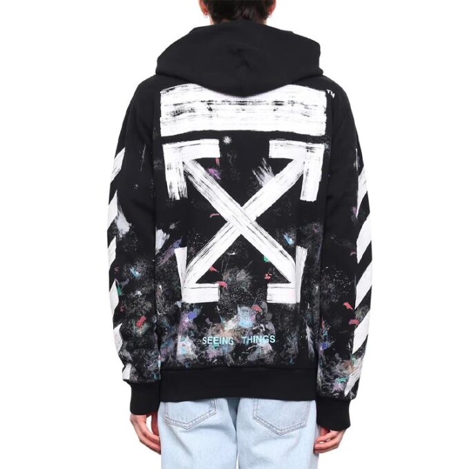 Camiseta con capucha y cremallera, estampado de flecha de graffiti, manga larga, versión estándar, negro
