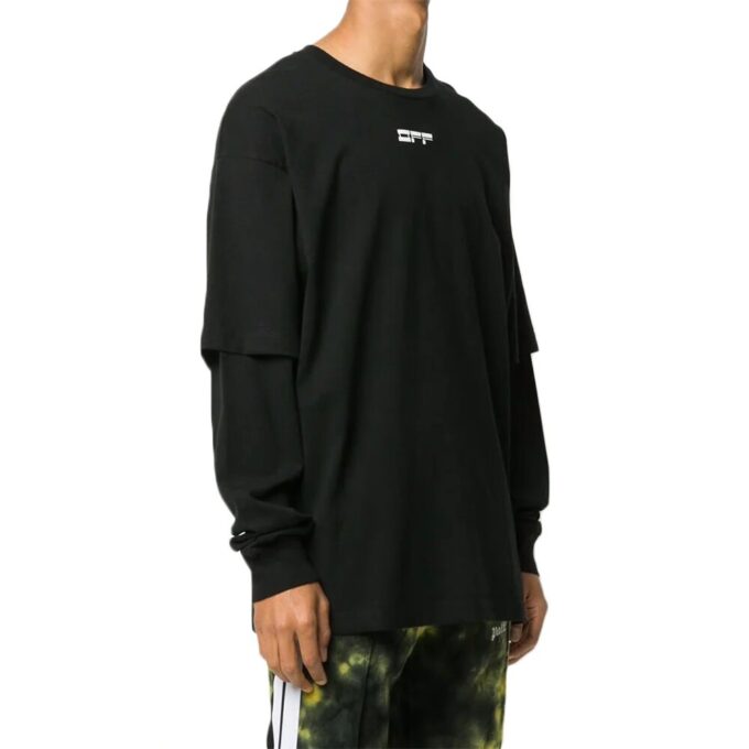 Camiseta con estampado de cara humana en la espalda, cuello redondo, negro