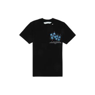 Camiseta con estampado de flechas verdes sobre una valla, manga corta, color negro