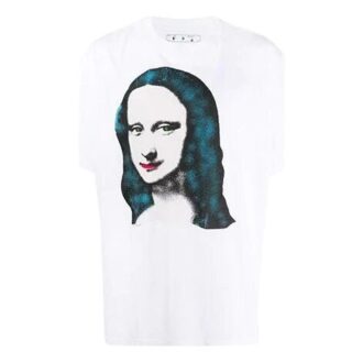 Camiseta con estampado de la Mona Lisa, pantalones cortos, talla grande, color blanco