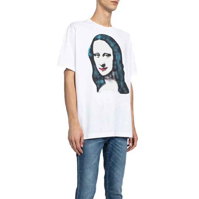Camiseta con estampado de la Mona Lisa, pantalones cortos, talla grande, color blanco