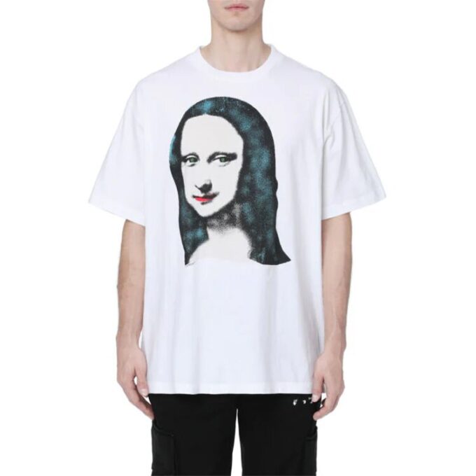 Camiseta con estampado de la Mona Lisa, pantalones cortos, talla grande, color blanco