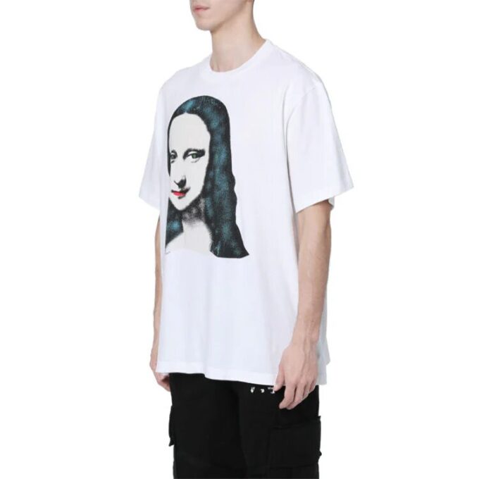 Camiseta con estampado de la Mona Lisa, pantalones cortos, talla grande, color blanco